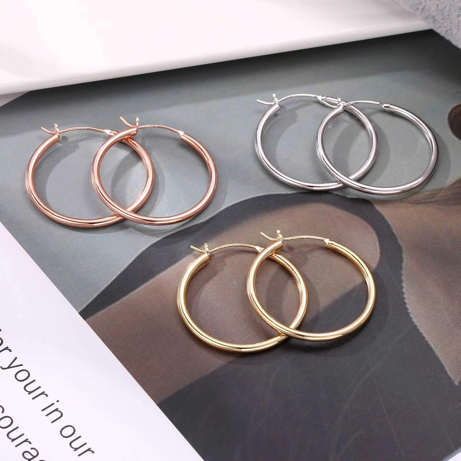 Gold Plated Hoop Earrings for Women - Hypoallergenic 14K Gold Plated Hoops Earrings Set for Sensitive Ears Earring Stack for Women Trendy Jewelry Gifts Lightweight 13-60Mm