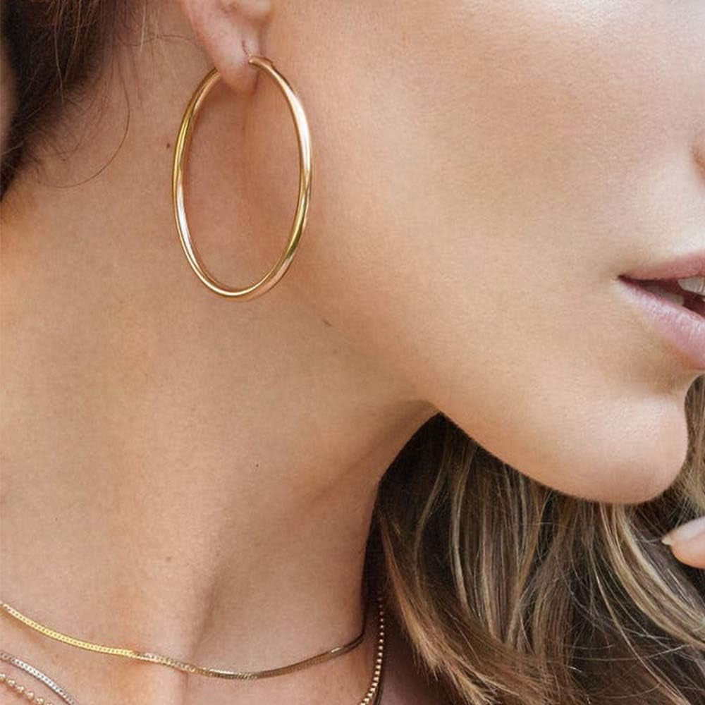 Gold Plated Hoop Earrings for Women - Hypoallergenic 14K Gold Plated Hoops Earrings Set for Sensitive Ears Earring Stack for Women Trendy Jewelry Gifts Lightweight 13-60Mm