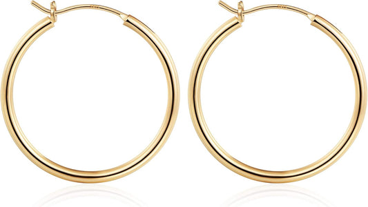 Gold Plated Hoop Earrings for Women - Hypoallergenic 14K Gold Plated Hoops Earrings Set for Sensitive Ears Earring Stack for Women Trendy Jewelry Gifts Lightweight 13-60Mm
